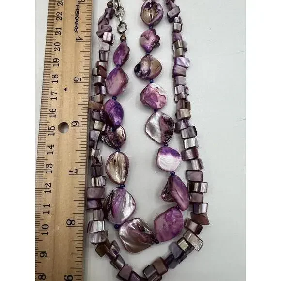 Double Strand Purple Shell Bead Necklace - Picture 10 of 10